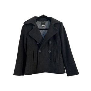 J Crew Double Breast Wool Pea Coat Gray Sz Petite Small Thinsulate Warm Winter